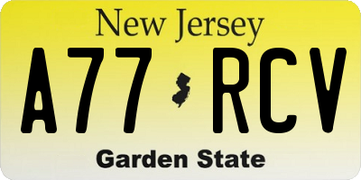 NJ license plate A77RCV