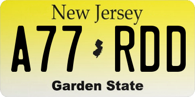 NJ license plate A77RDD