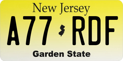 NJ license plate A77RDF