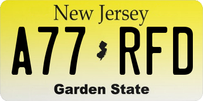 NJ license plate A77RFD