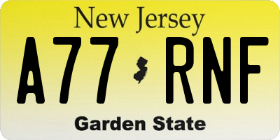 NJ license plate A77RNF