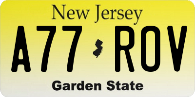 NJ license plate A77ROV