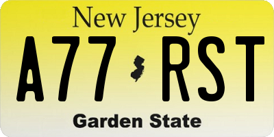 NJ license plate A77RST