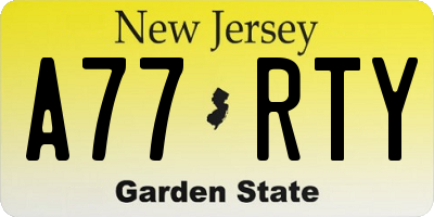 NJ license plate A77RTY