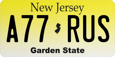 NJ license plate A77RUS