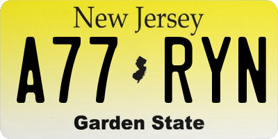 NJ license plate A77RYN