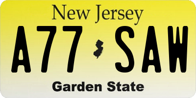 NJ license plate A77SAW