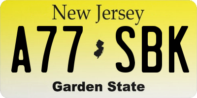 NJ license plate A77SBK