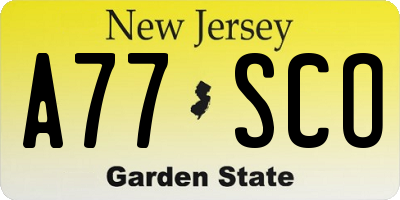 NJ license plate A77SCO