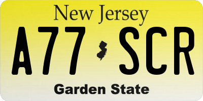 NJ license plate A77SCR