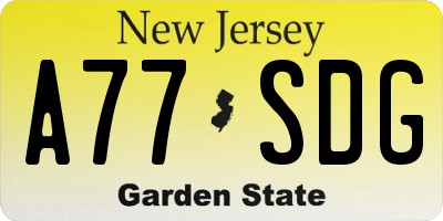 NJ license plate A77SDG