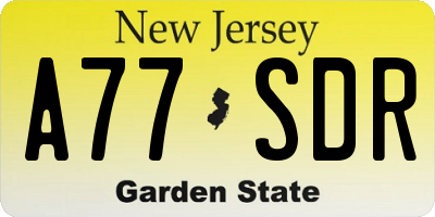 NJ license plate A77SDR