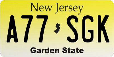NJ license plate A77SGK