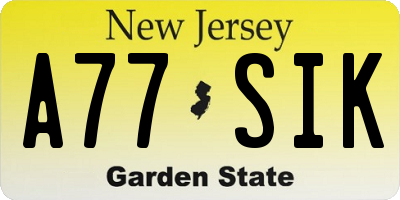 NJ license plate A77SIK