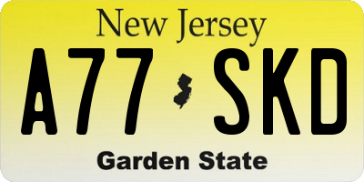 NJ license plate A77SKD