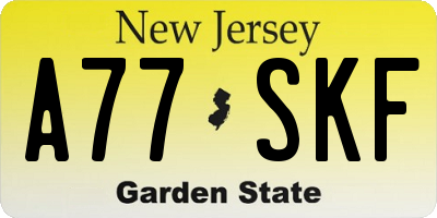 NJ license plate A77SKF