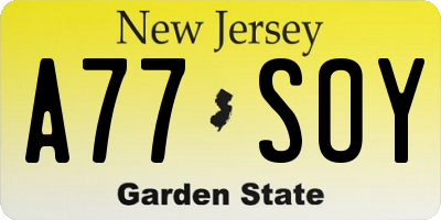NJ license plate A77SOY