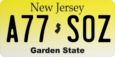 NJ license plate A77SOZ