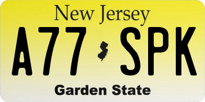 NJ license plate A77SPK