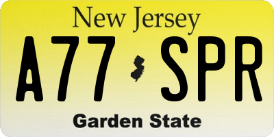 NJ license plate A77SPR