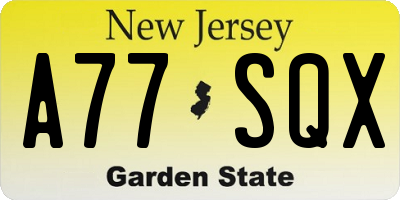 NJ license plate A77SQX