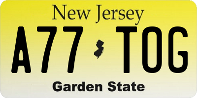 NJ license plate A77TOG