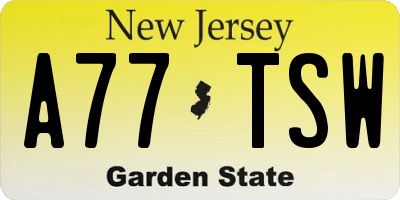 NJ license plate A77TSW