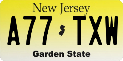 NJ license plate A77TXW