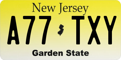 NJ license plate A77TXY