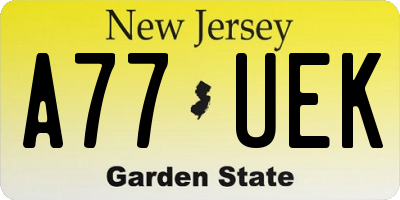 NJ license plate A77UEK