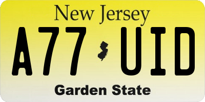 NJ license plate A77UID