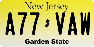 NJ license plate A77VAW