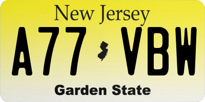 NJ license plate A77VBW
