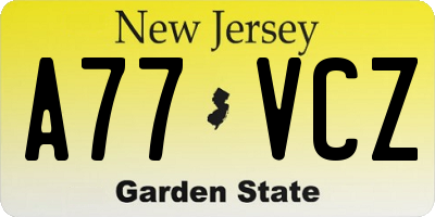 NJ license plate A77VCZ