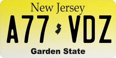NJ license plate A77VDZ