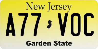 NJ license plate A77VOC