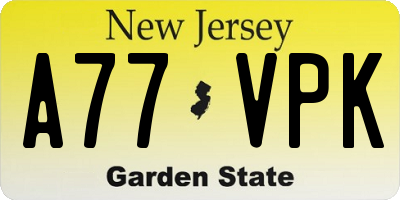 NJ license plate A77VPK