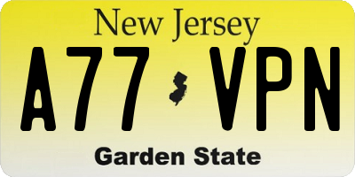 NJ license plate A77VPN