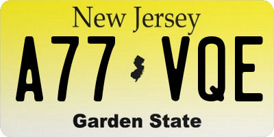 NJ license plate A77VQE