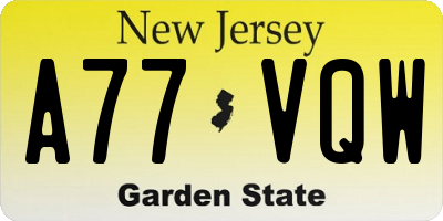 NJ license plate A77VQW