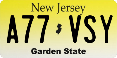 NJ license plate A77VSY