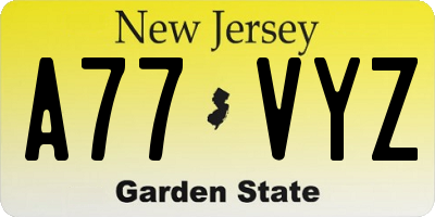 NJ license plate A77VYZ