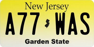 NJ license plate A77WAS