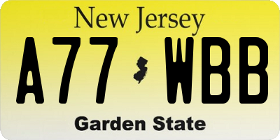 NJ license plate A77WBB