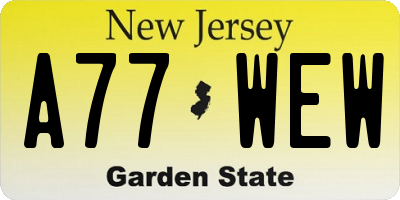 NJ license plate A77WEW