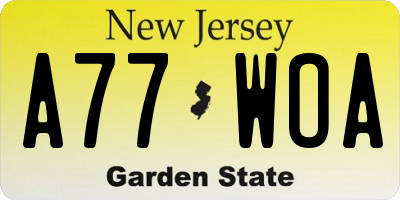 NJ license plate A77WOA