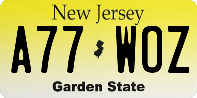 NJ license plate A77WOZ