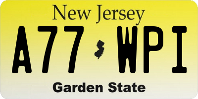 NJ license plate A77WPI