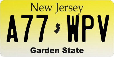 NJ license plate A77WPV
