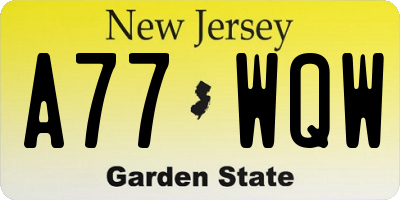 NJ license plate A77WQW